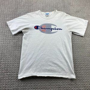 Champion Shirt Men Medium M White Graphic T-Shirt Heavy Cotton Y2K - STAINS